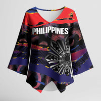 Philippines Sun Tattoo Kimono Sleeve Blouse Feathers Filipinas Grunge Style Black LT14 Female Black - Polynesian Pride