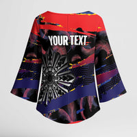 Philippines Sun Tattoo Kimono Sleeve Blouse Feathers Filipinas Grunge Style Black LT14 - Polynesian Pride
