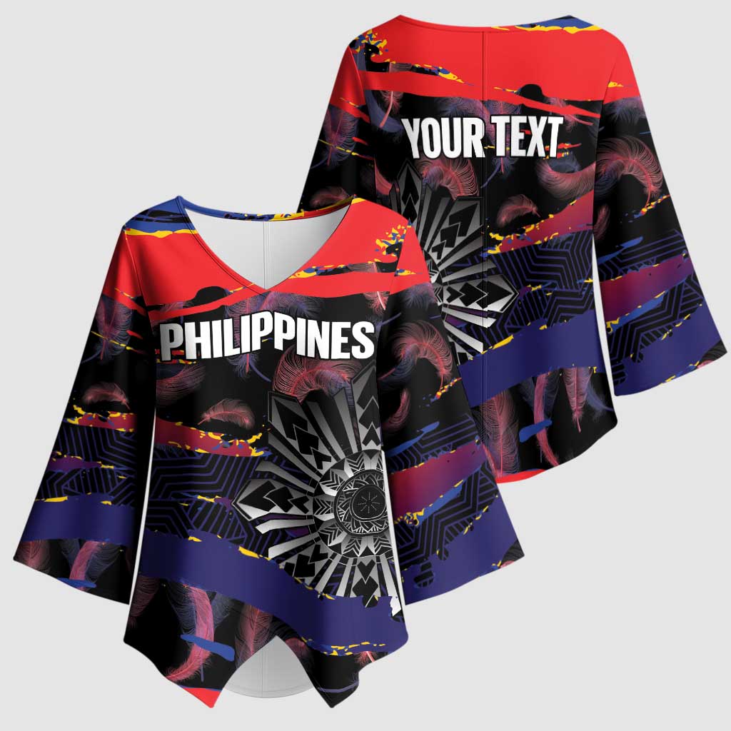Philippines Sun Tattoo Kimono Sleeve Blouse Feathers Filipinas Grunge Style Black LT14 - Polynesian Pride