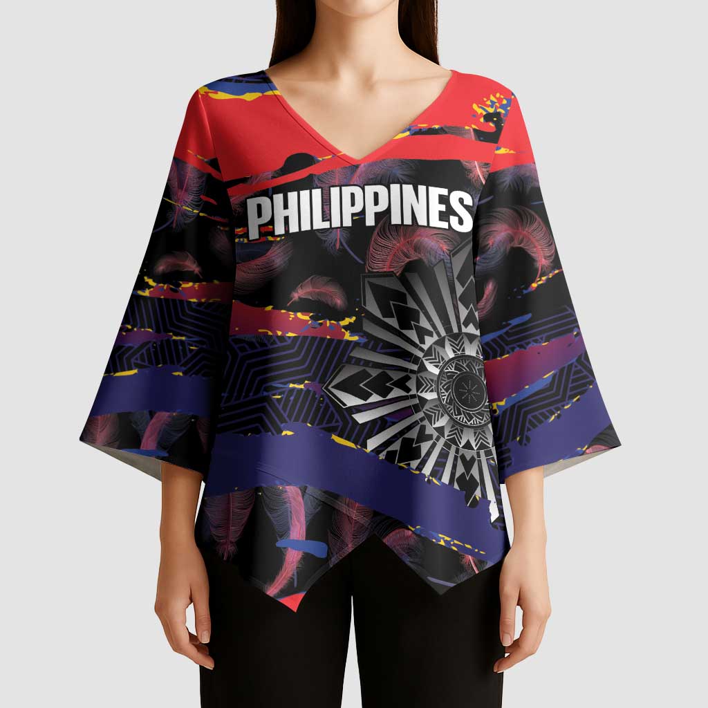 Philippines Sun Tattoo Kimono Sleeve Blouse Feathers Filipinas Grunge Style Black LT14 - Polynesian Pride