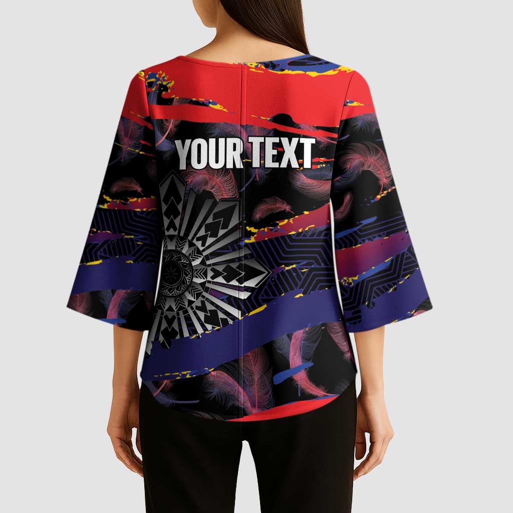 Philippines Sun Tattoo Kimono Sleeve Blouse Feathers Filipinas Grunge Style Black LT14 - Polynesian Pride