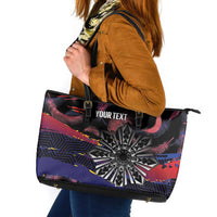 Philippines Sun Tattoo Leather Tote Bag Feathers Filipinas Grunge Style Black LT14 Black - Polynesian Pride
