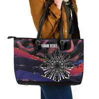 Philippines Sun Tattoo Leather Tote Bag Feathers Filipinas Grunge Style Black LT14 - Polynesian Pride