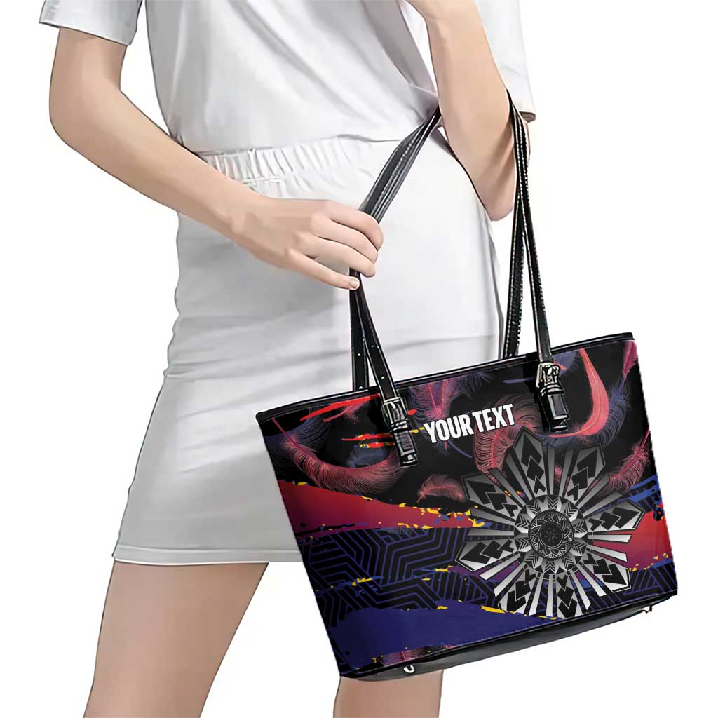 Philippines Sun Tattoo Leather Tote Bag Feathers Filipinas Grunge Style Black LT14 - Polynesian Pride