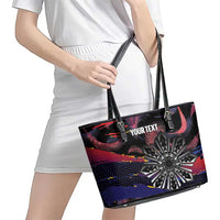 Philippines Sun Tattoo Leather Tote Bag Feathers Filipinas Grunge Style Black LT14 - Polynesian Pride