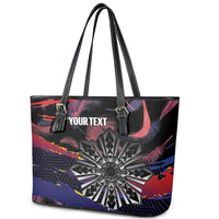 Philippines Sun Tattoo Leather Tote Bag Feathers Filipinas Grunge Style Black LT14 - Polynesian Pride