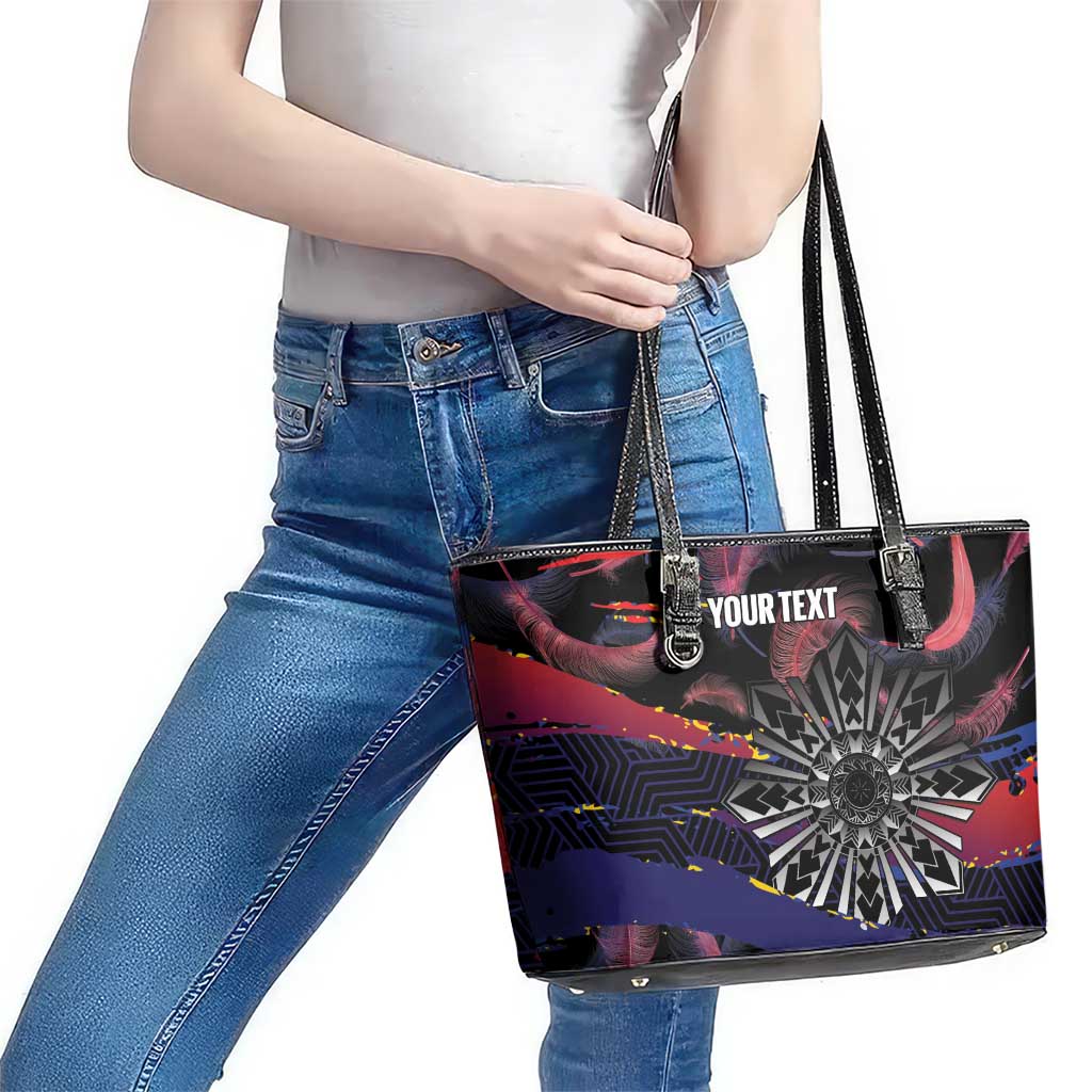 Philippines Sun Tattoo Leather Tote Bag Feathers Filipinas Grunge Style Black LT14 - Polynesian Pride