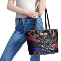 Philippines Sun Tattoo Leather Tote Bag Feathers Filipinas Grunge Style Black LT14 - Polynesian Pride