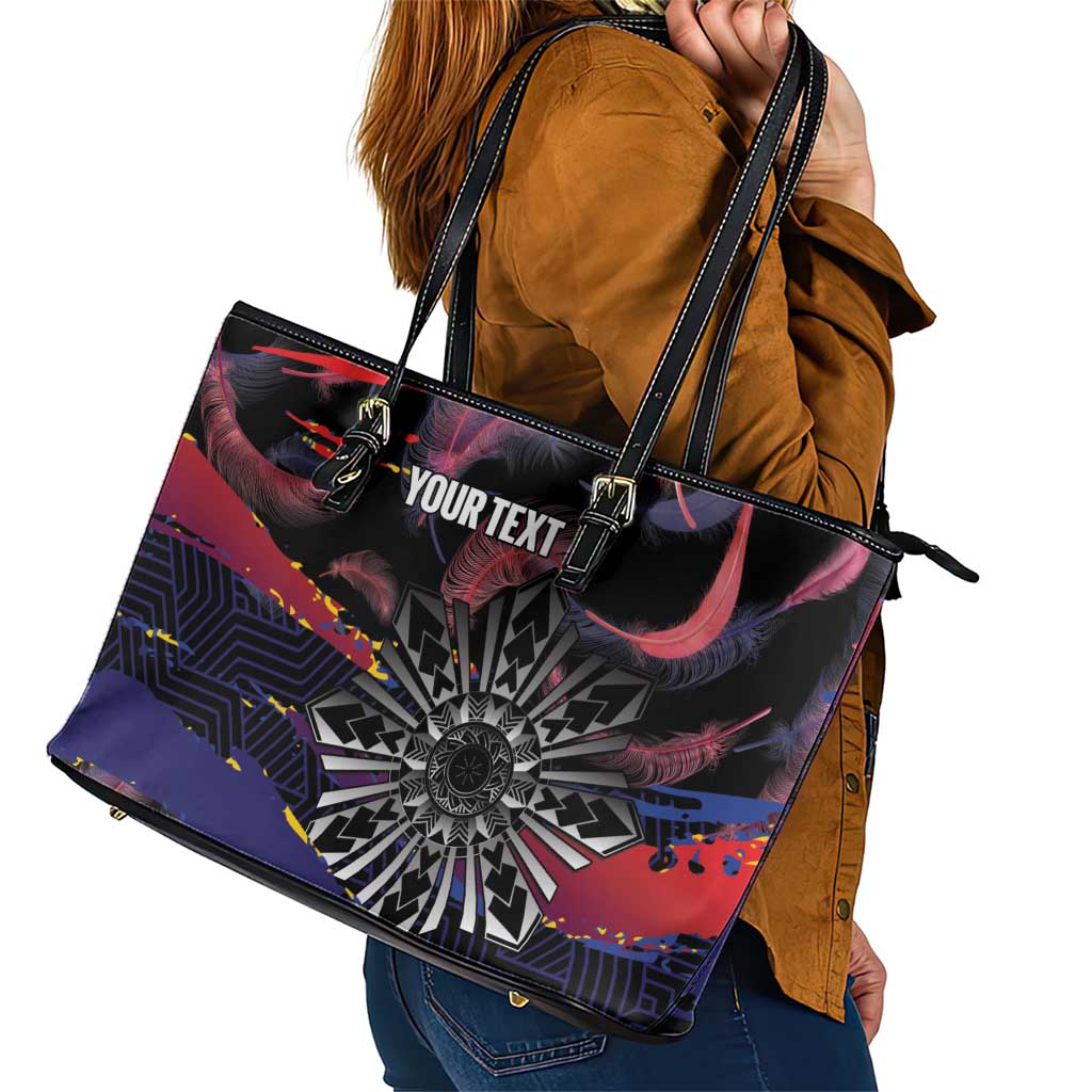 Philippines Sun Tattoo Leather Tote Bag Feathers Filipinas Grunge Style Black LT14 - Polynesian Pride