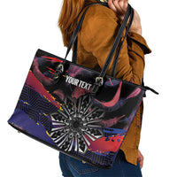 Philippines Sun Tattoo Leather Tote Bag Feathers Filipinas Grunge Style Black LT14 - Polynesian Pride