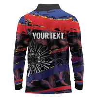 Philippines Sun Tattoo Long Sleeve Polo Shirt Feathers Filipinas Grunge Style Black