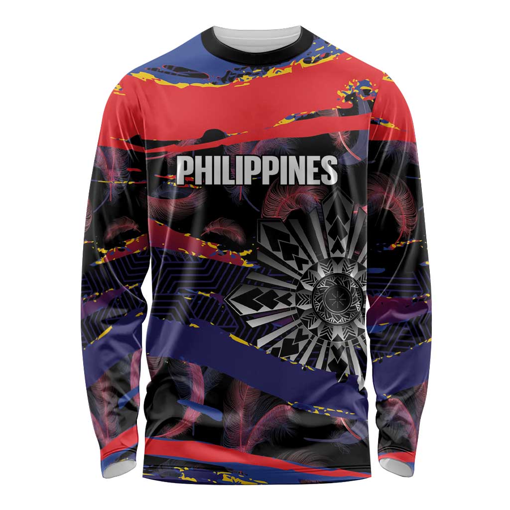 Philippines Sun Tattoo Long Sleeve Shirt Feathers Filipinas Grunge Style Black
