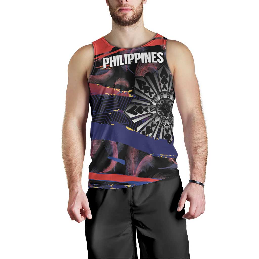 Philippines Sun Tattoo Men Tank Top Feathers Filipinas Grunge Style Black