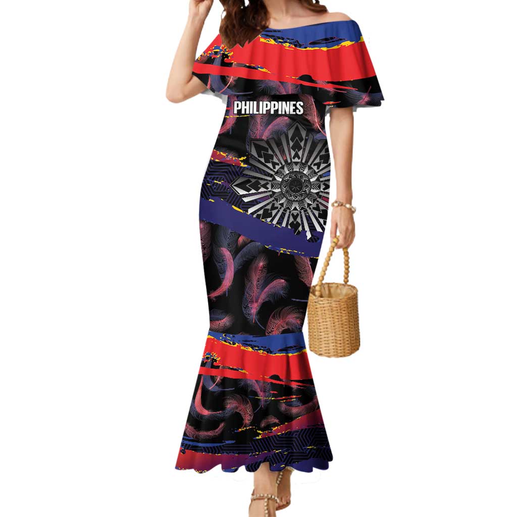 Philippines Sun Tattoo Mermaid Dress Feathers Filipinas Grunge Style Black