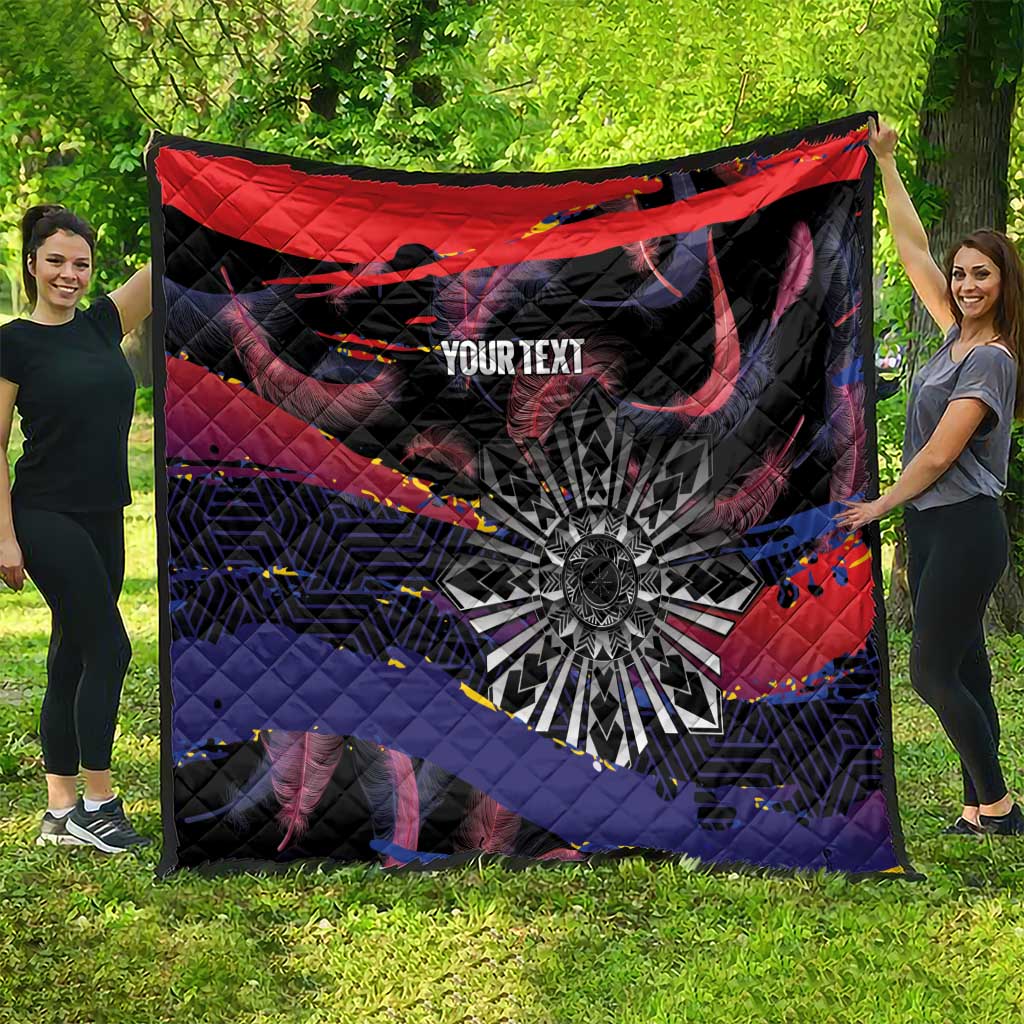 Philippines Sun Tattoo Quilt Feathers Filipinas Grunge Style Black