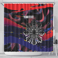 Philippines Sun Tattoo Shower Curtain Feathers Filipinas Grunge Style Black