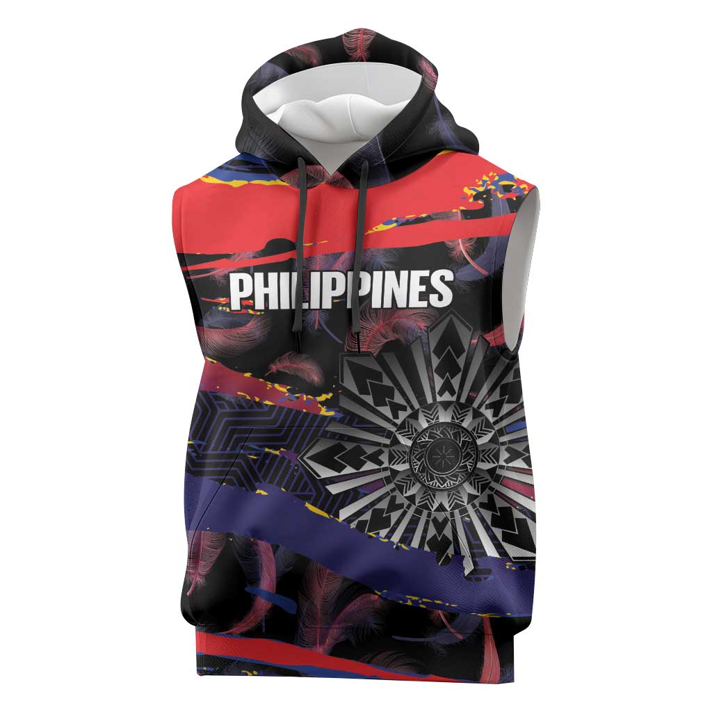 Philippines Sun Tattoo Sleeveless Hoodie Feathers Filipinas Grunge Style Black LT14 Black - Polynesian Pride