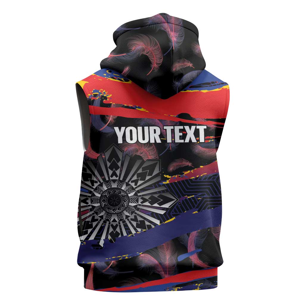 Philippines Sun Tattoo Sleeveless Hoodie Feathers Filipinas Grunge Style Black LT14 - Polynesian Pride