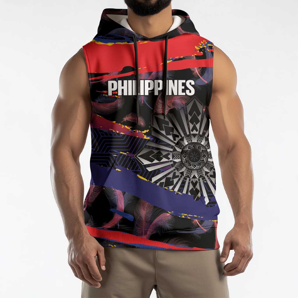 Philippines Sun Tattoo Sleeveless Hoodie Feathers Filipinas Grunge Style Black LT14 - Polynesian Pride