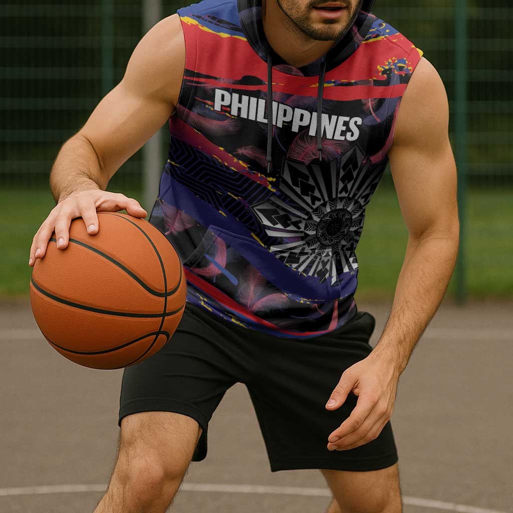 Philippines Sun Tattoo Sleeveless Hoodie Feathers Filipinas Grunge Style Black LT14 - Polynesian Pride