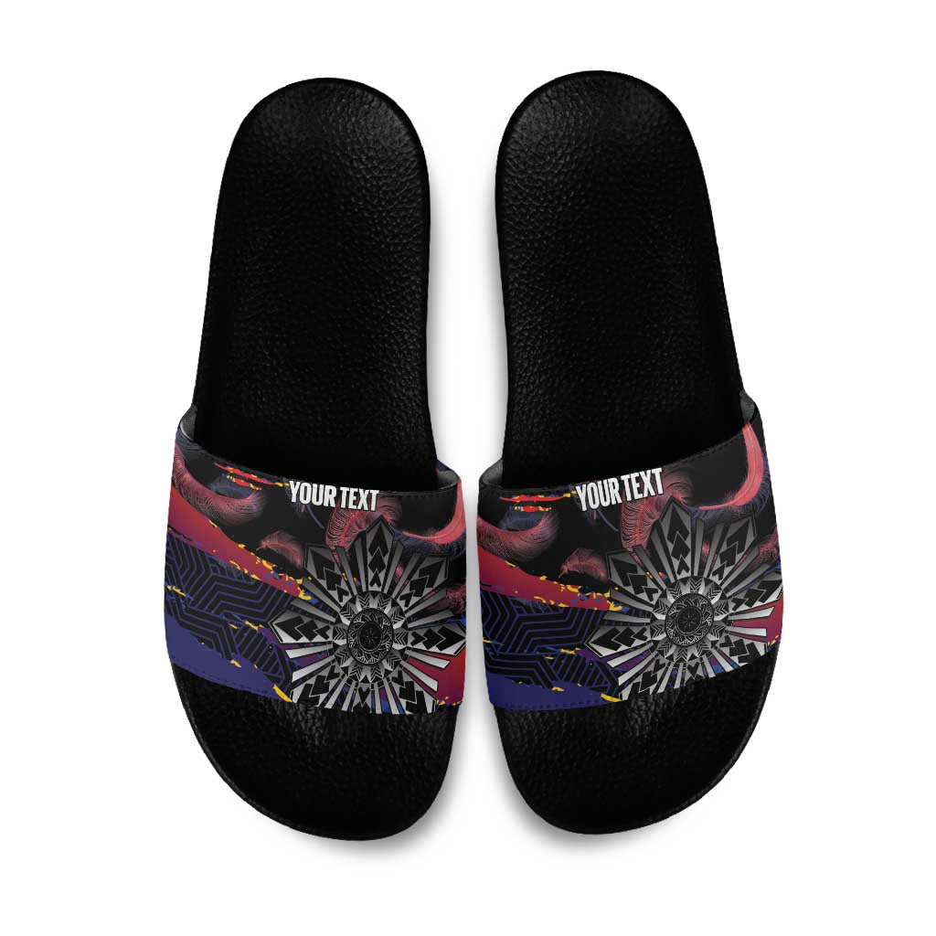 Philippines Sun Tattoo Slide Sandals Feathers Filipinas Grunge Style Black