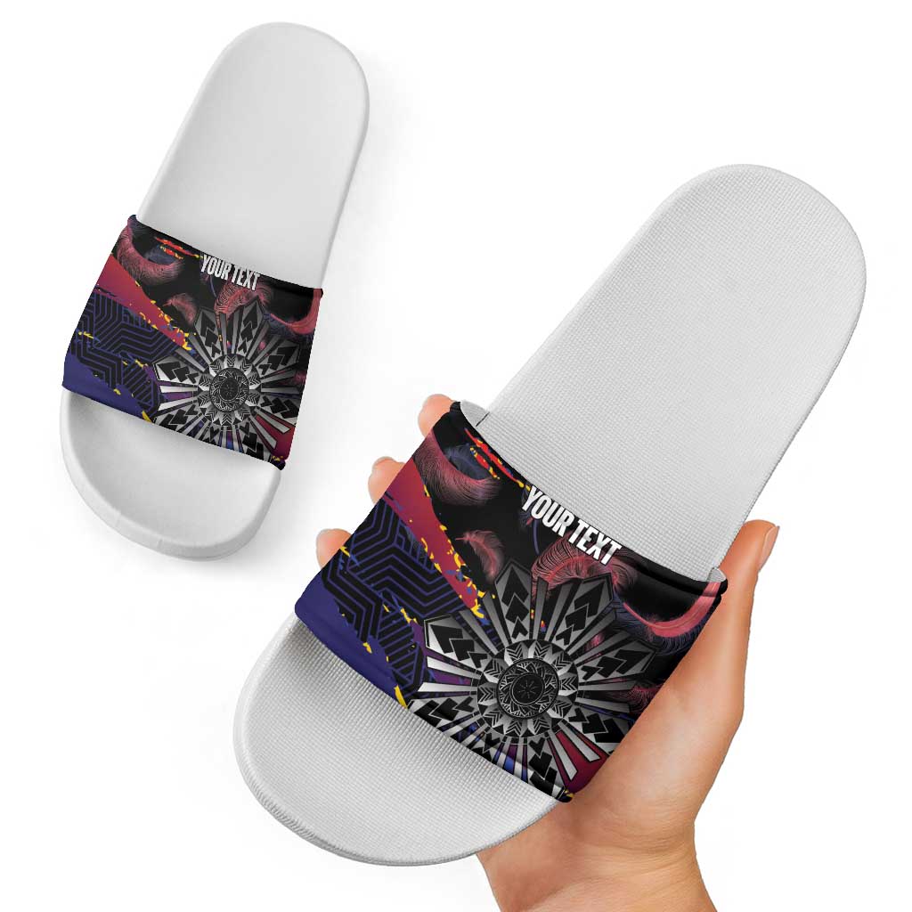 Philippines Sun Tattoo Slide Sandals Feathers Filipinas Grunge Style Black