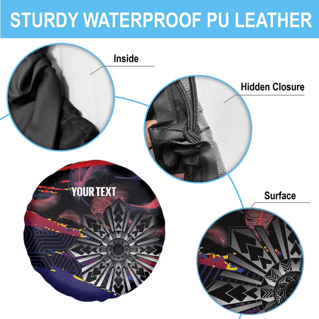 Philippines Sun Tattoo Spare Tire Cover Feathers Filipinas Grunge Style Black