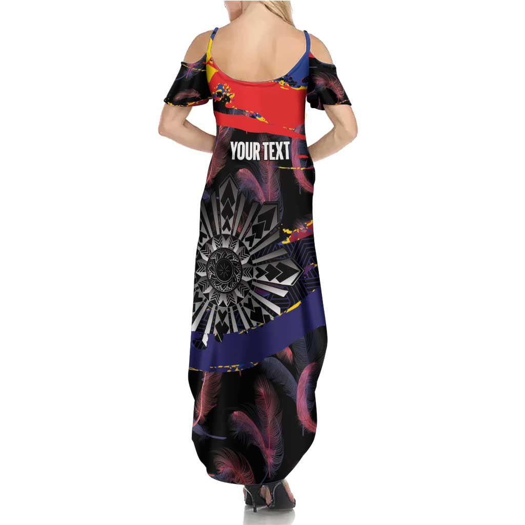 Philippines Sun Tattoo Summer Maxi Dress Feathers Filipinas Grunge Style Black LT14 - Polynesian Pride
