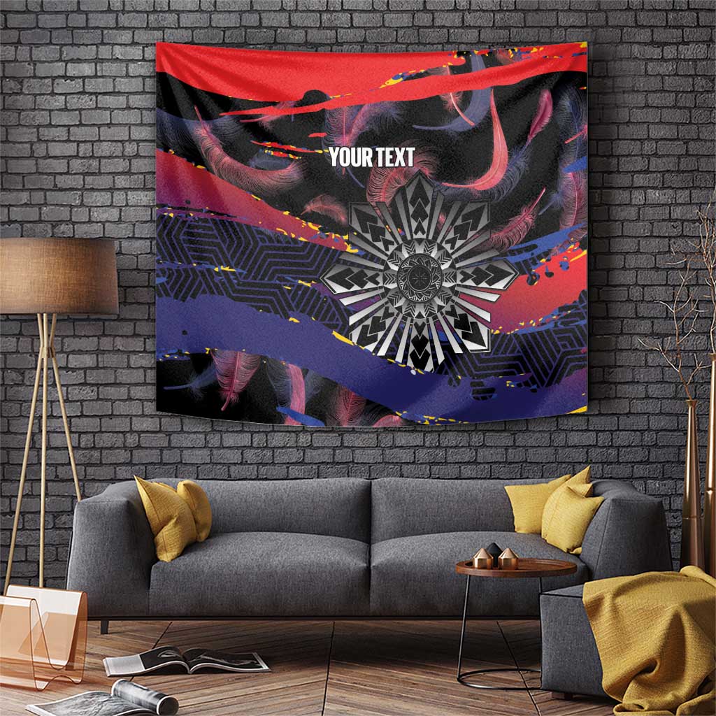 Philippines Sun Tattoo Tapestry Feathers Filipinas Grunge Style Black