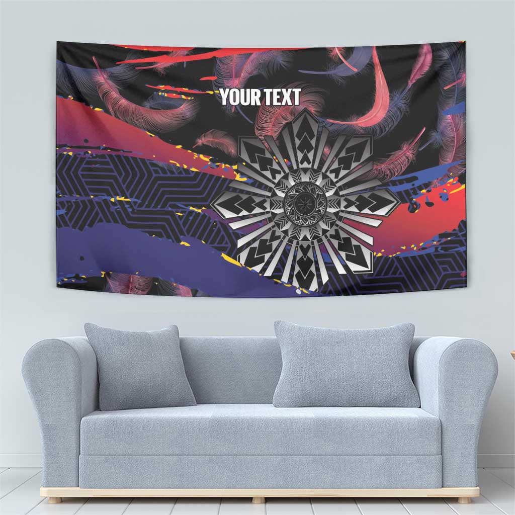 Philippines Sun Tattoo Tapestry Feathers Filipinas Grunge Style Black