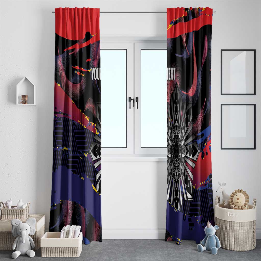 Philippines Sun Tattoo Window Curtain Feathers Filipinas Grunge Style Black