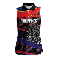 Philippines Sun Tattoo Women Sleeveless Polo Shirt Feathers Filipinas Grunge Style Black LT14 Female Black - Polynesian Pride