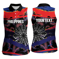 Philippines Sun Tattoo Women Sleeveless Polo Shirt Feathers Filipinas Grunge Style Black LT14 - Polynesian Pride