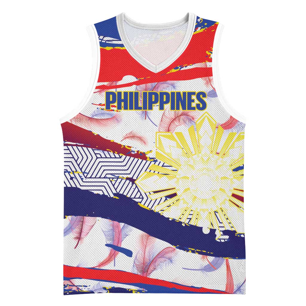 Philippines Sun Tattoo Basketball Jersey Feathers Filipinas Grunge Style White LT14 Unisex White - Polynesian Pride