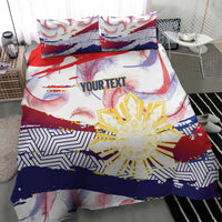 Philippines Sun Tattoo Bedding Set Feathers Filipinas Grunge Style White