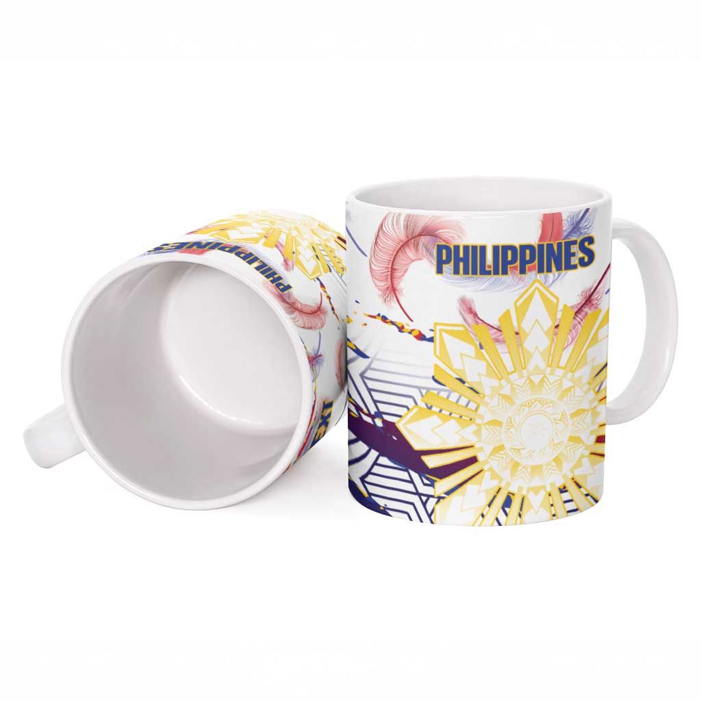 Philippines Sun Tattoo Ceramic Mug Feathers Filipinas Grunge Style White