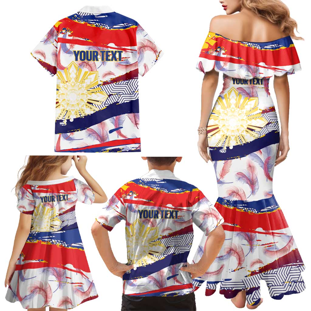 Philippines Sun Tattoo Family Matching Mermaid Dress and Hawaiian Shirt Feathers Filipinas Grunge Style White