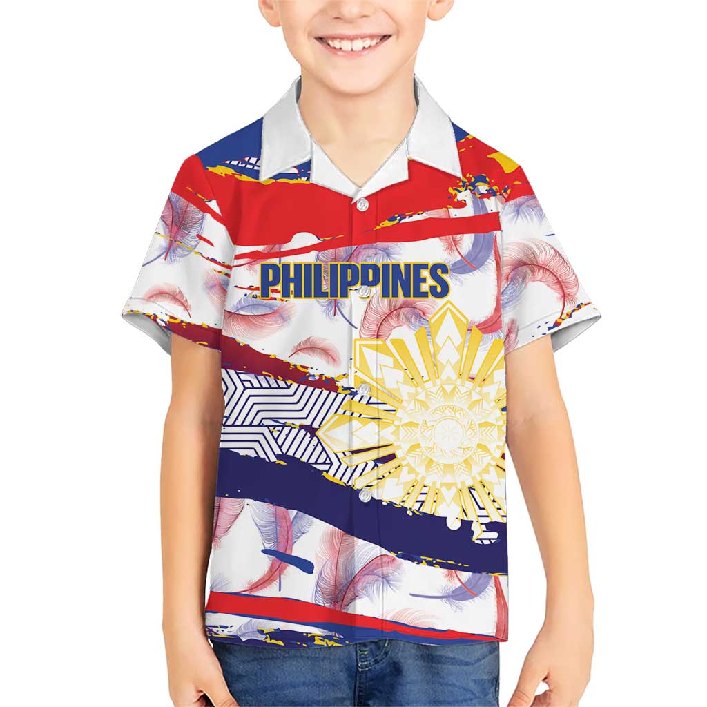 Philippines Sun Tattoo Family Matching Off Shoulder Maxi Dress and Hawaiian Shirt Feathers Filipinas Grunge Style White