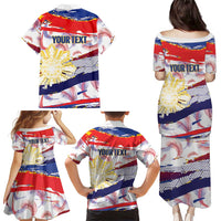 Philippines Sun Tattoo Family Matching Puletasi and Hawaiian Shirt Feathers Filipinas Grunge Style White