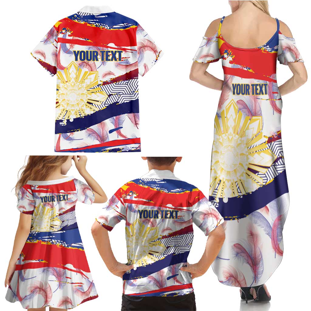 Philippines Sun Tattoo Family Matching Summer Maxi Dress and Hawaiian Shirt Feathers Filipinas Grunge Style White