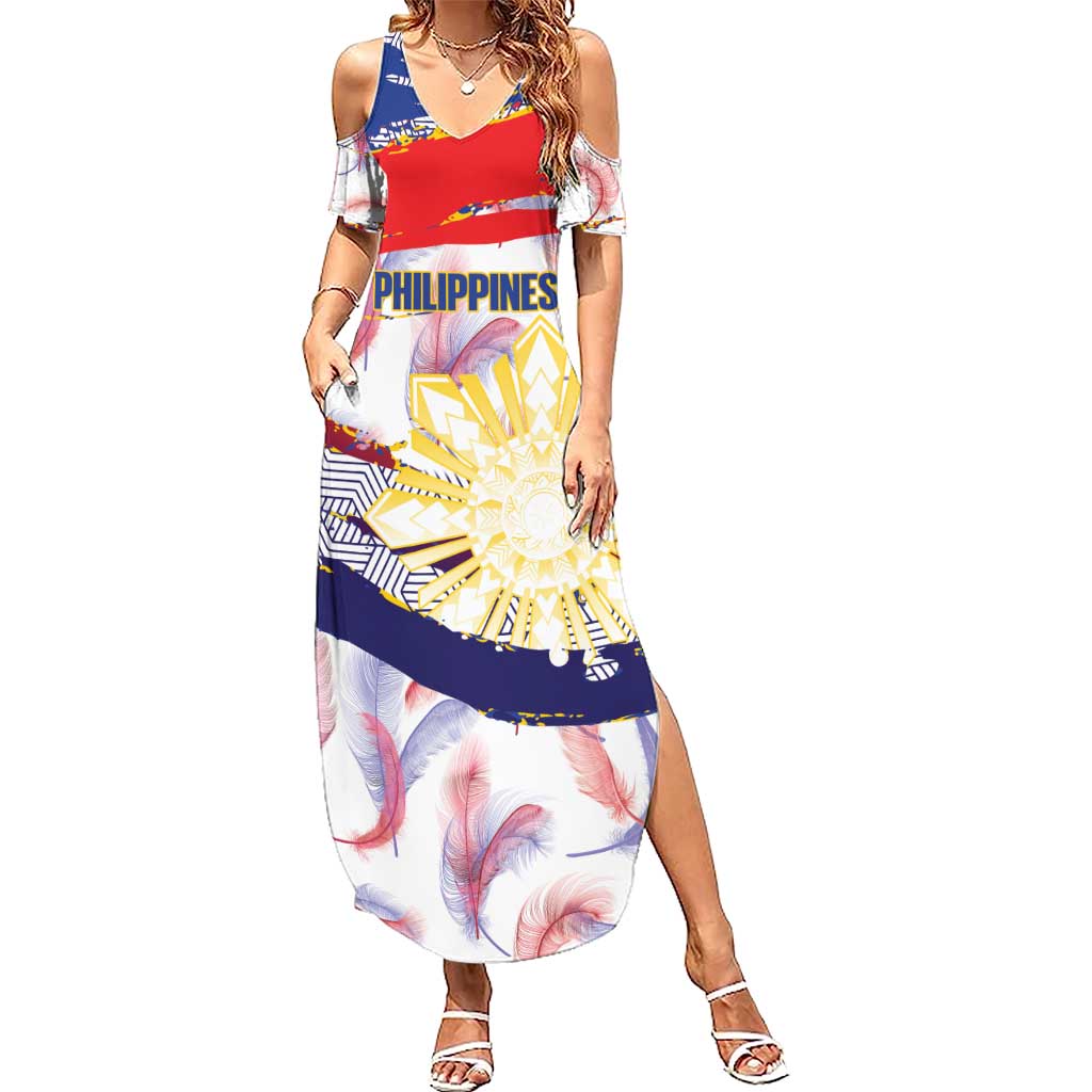 Philippines Sun Tattoo Family Matching Summer Maxi Dress and Hawaiian Shirt Feathers Filipinas Grunge Style White