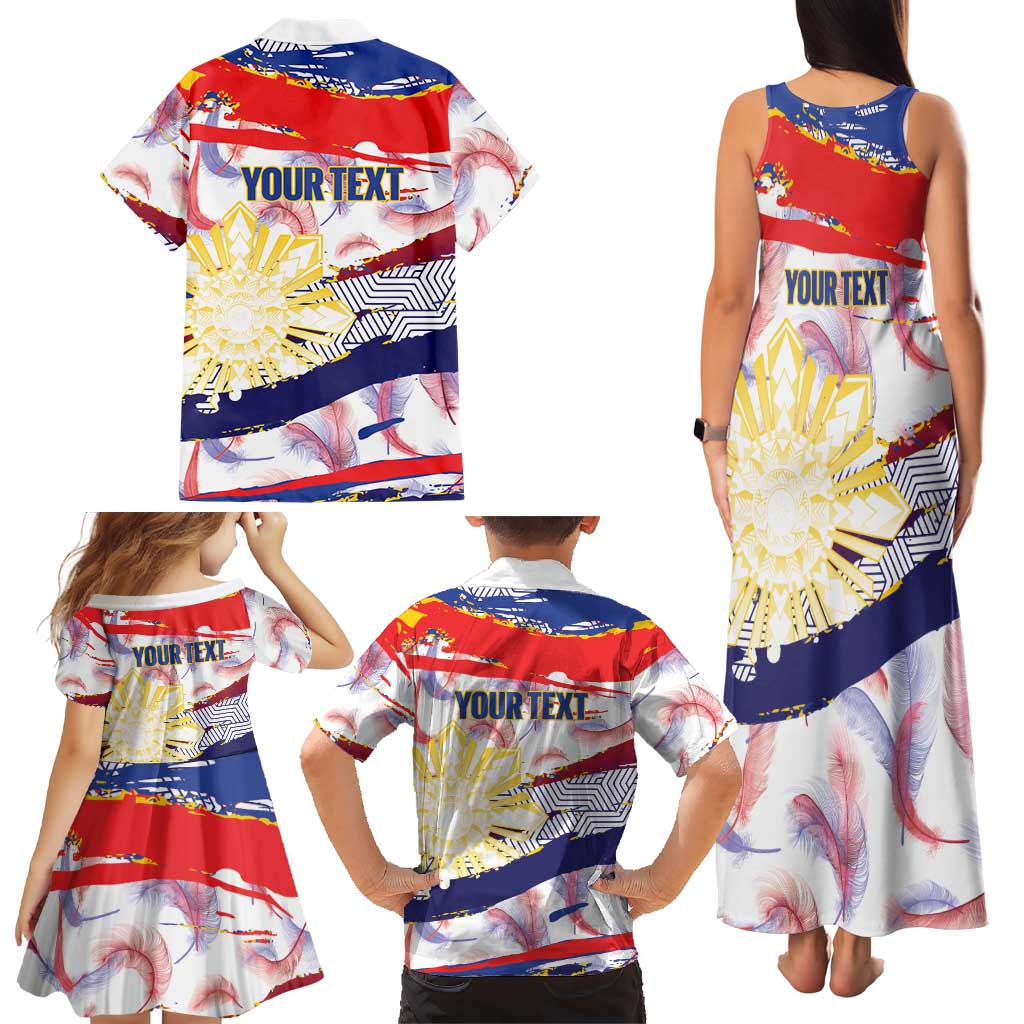 Philippines Sun Tattoo Family Matching Tank Maxi Dress and Hawaiian Shirt Feathers Filipinas Grunge Style White