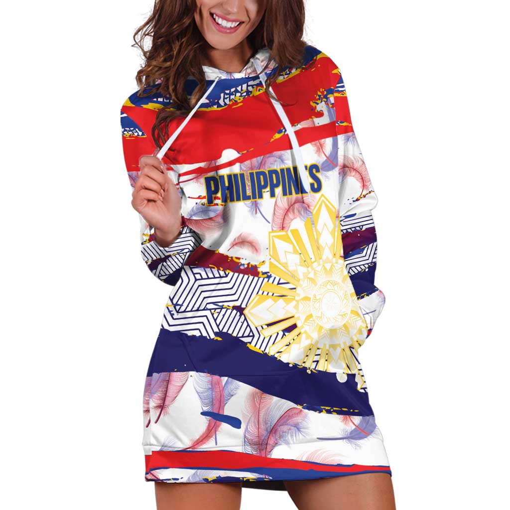 Philippines Sun Tattoo Hoodie Dress Feathers Filipinas Grunge Style White