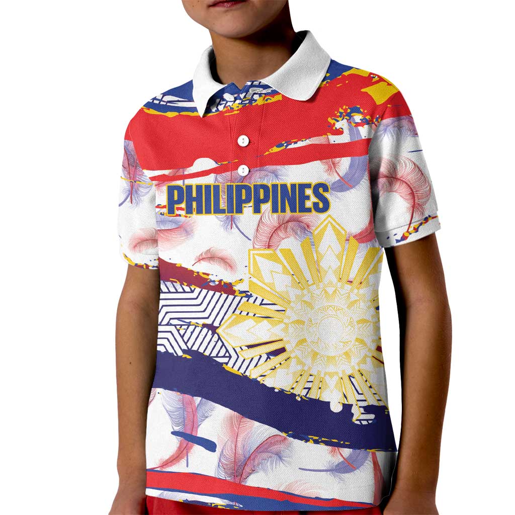 Philippines Sun Tattoo Kid Polo Shirt Feathers Filipinas Grunge Style White LT14 Kid White - Polynesian Pride
