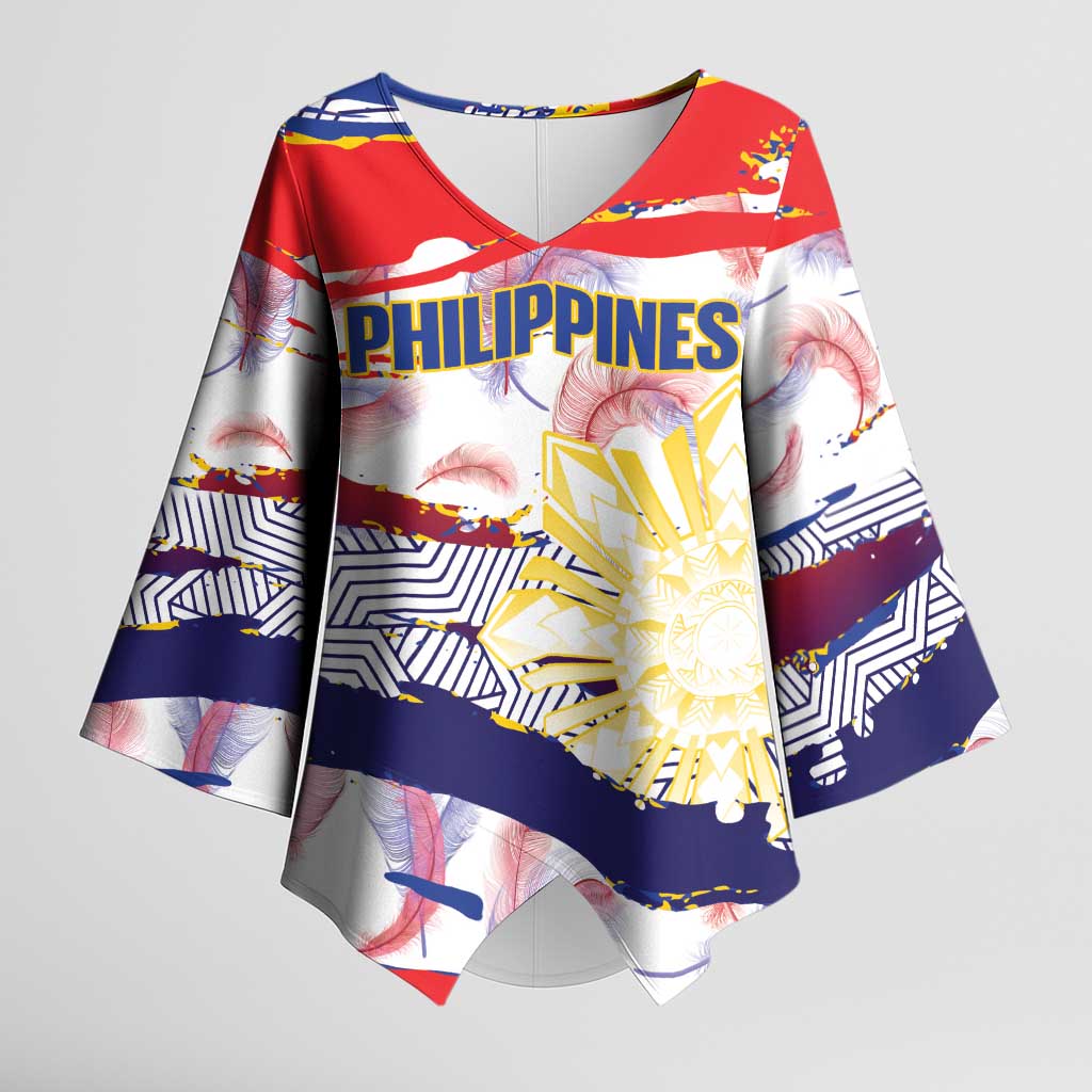 Philippines Sun Tattoo Kimono Sleeve Blouse Feathers Filipinas Grunge Style White LT14 Female White - Polynesian Pride
