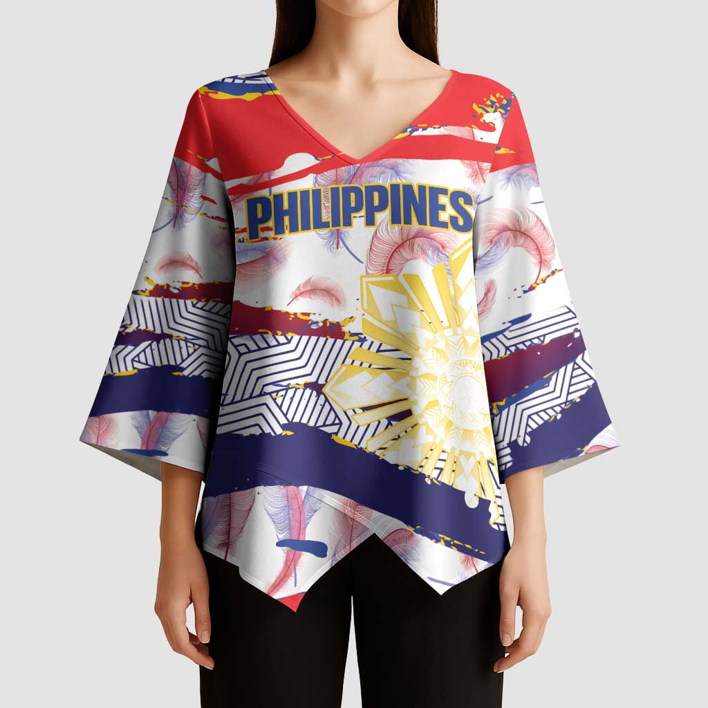 Philippines Sun Tattoo Kimono Sleeve Blouse Feathers Filipinas Grunge Style White LT14 - Polynesian Pride