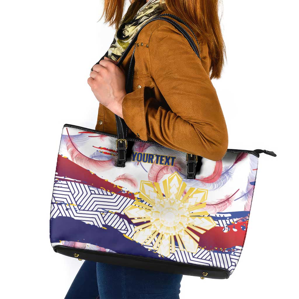 Philippines Sun Tattoo Leather Tote Bag Feathers Filipinas Grunge Style White