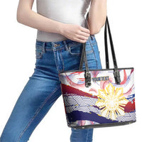 Philippines Sun Tattoo Leather Tote Bag Feathers Filipinas Grunge Style White