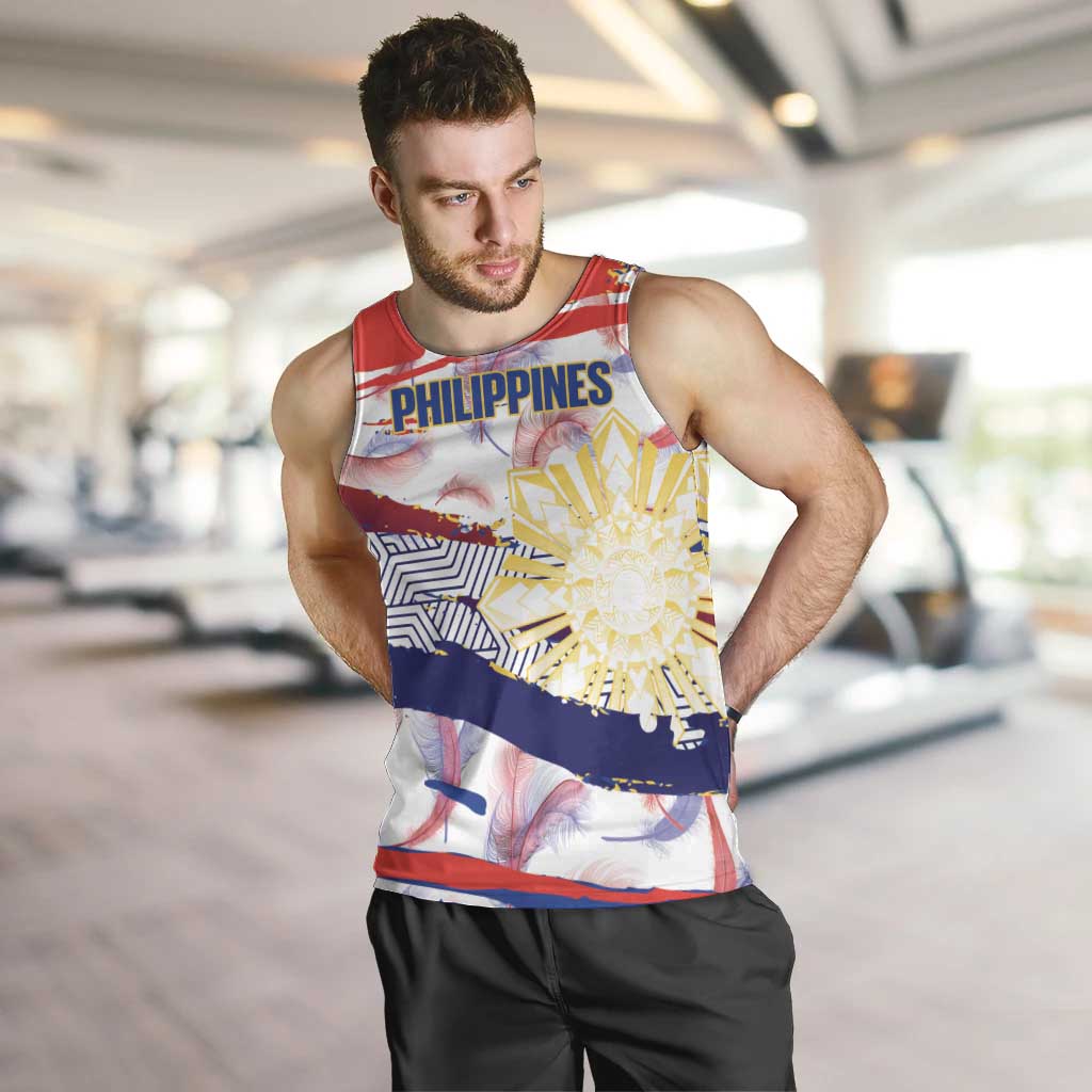 Philippines Sun Tattoo Men Tank Top Feathers Filipinas Grunge Style White LT14 White - Polynesian Pride