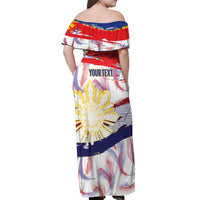 Philippines Sun Tattoo Off Shoulder Maxi Dress Feathers Filipinas Grunge Style White LT14 - Polynesian Pride